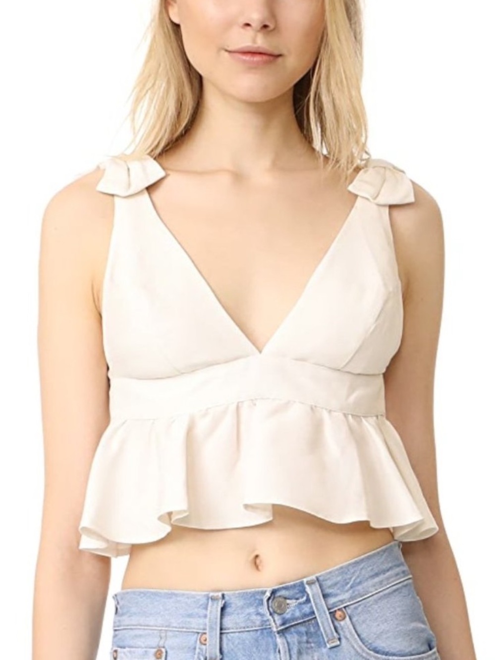 Stone Cold Fox Prato Top Ivory White V Neck Peplum Bow Tank Linen Silk Sz XS NEW